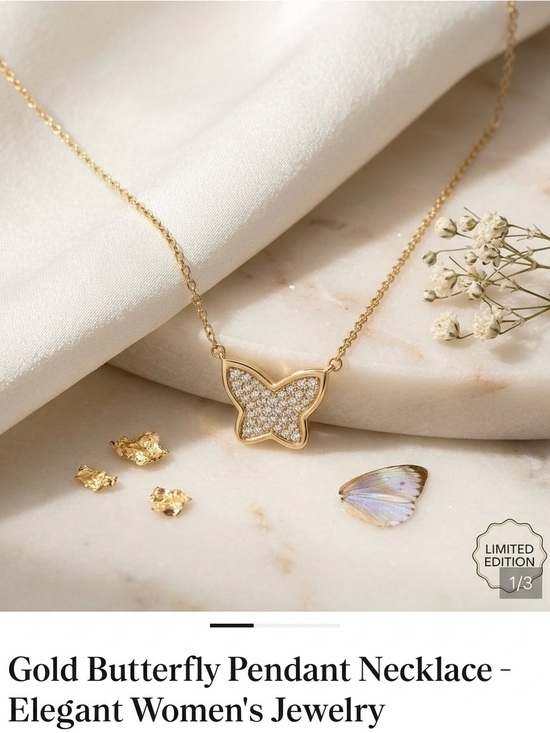 Jewelry - Elegant Gold white Butterfly Pendant Necklace